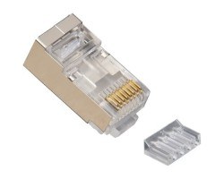Platinum Tools RJ45 8P8C Shielded Cat 6 Round-Solid 3-Prong Connector with Liner (Jar of 100)