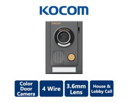 4 Wire KOCOM Video Intercom with 3.6mm Lens Camera, Black