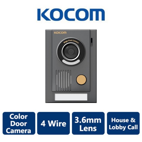 4 Wire KOCOM Video Intercom with 3.6mm Lens Camera, Black