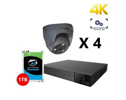 Four 4K HD Analog Motorized Turret Grey Cameras Kit, EyeOnet