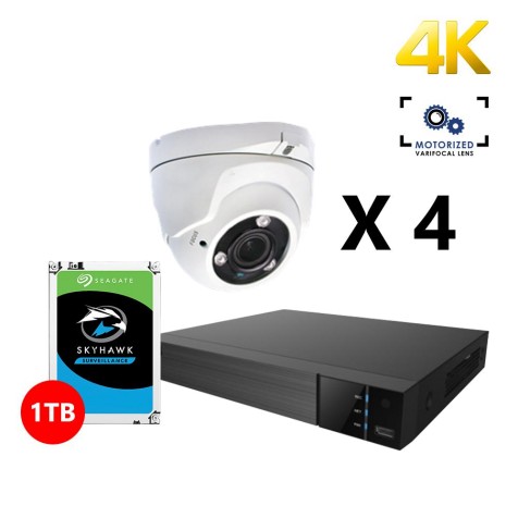 Four 4K HD Analog Motorized Turret White Cameras Kit, EyeOnet