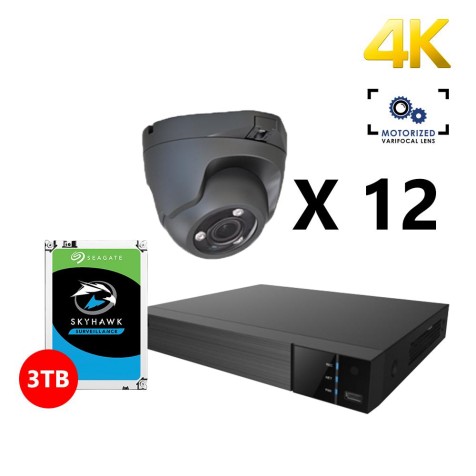 Twelve 4K HD Analog Motorized Turret Grey Cameras Kit, EyeOnet