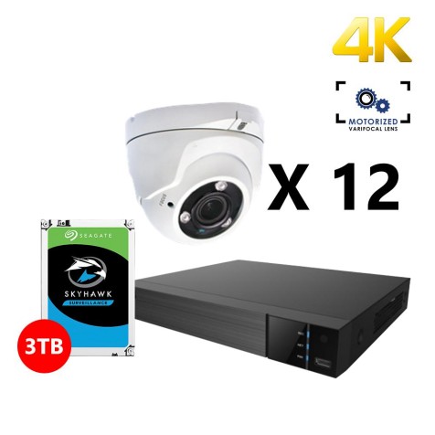 Twelve 4K HD Analog Motorized Turret White Cameras Kit, EyeOnet