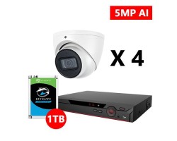 Four 5MP IP AI IP Turret White Cameras Kit, Dahua OEM