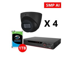 Four 5MP IP AI IP Turret Black Cameras Kit, Dahua OEM