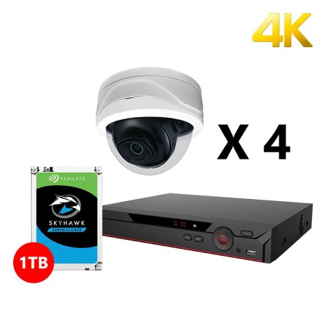 Four 4K IP Starlight Dome White Cameras Kit, Dahua OEM