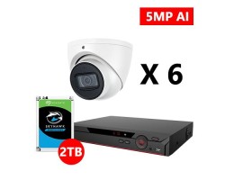 Six 5MP IP AI Starlight Turret White Cameras Kit, Dahua OEM