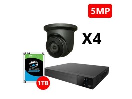 Four 5MP IP Eyeball Black Cameras Kit, EyeOnet