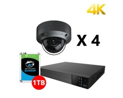 Four 4K IP Dome Black Cameras Kit, EyeOnet