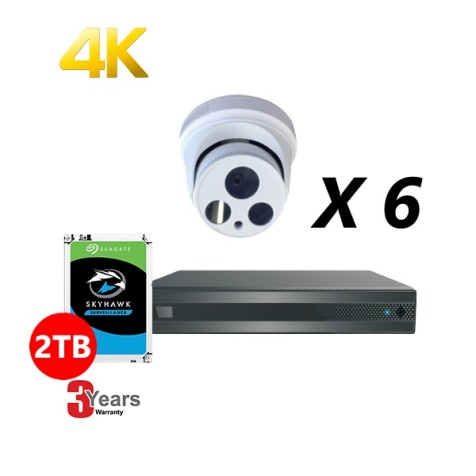8 Channel, 6 HD 4K Cameras, EyeOnet Kit, White