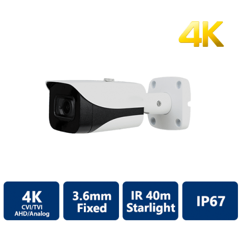4K Starlight 4-In-1 40m IR Bullet, 3.6mm Fixed