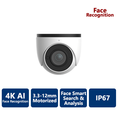 EYEONET 4K True WDR AI Face Recognition IP Eyeball, 3.3-12mm Motorized