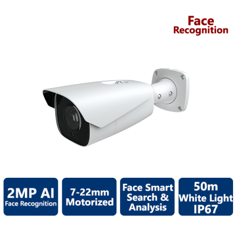 EYEONET 2MP Professional White Light AI Face Recognition IP Bullet, 7-22mm Motorized