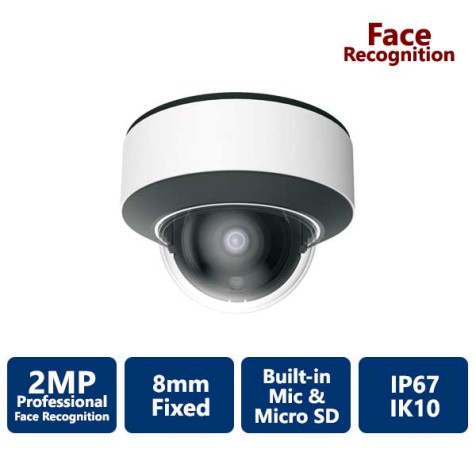 2MP AI Facial Recognition Vandal Dome, 8mm Fixed Lens