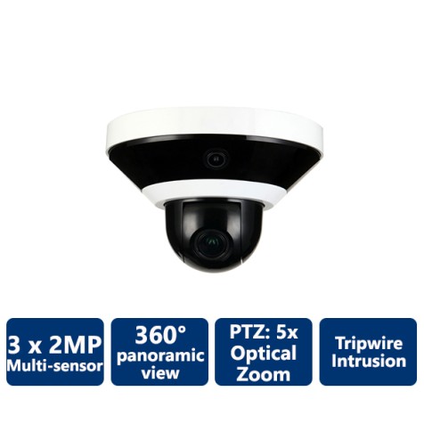 3x2MP Multi-Sensor IP 360° Fixed Camera + PTZ Camera