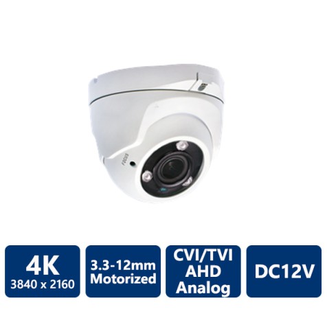 4K 4-In-1 Ultra HD Turret, 3.3-12mm Motorized Lens, White