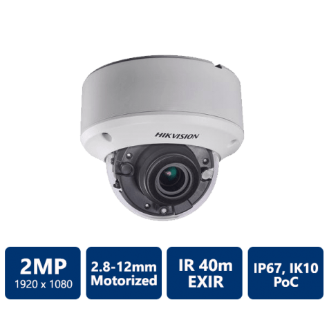 Hikvision 2MP Ultra Low-Light PoC Outdoor Dome, 2.8-12mm motorized