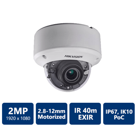 Hikvision 2MP Ultra Low-Light PoC Indoor Dome, 2.8-12mm motorized