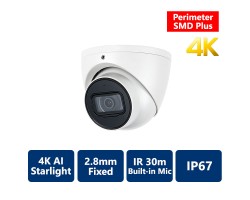 4K AI Perimeter & SMD+ Starlight True WDR IR IP Turret, 2.8mm Fixed