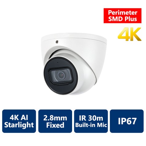 4K AI Perimeter & SMD+ Starlight True WDR IR IP Turret, 2.8mm Fixed