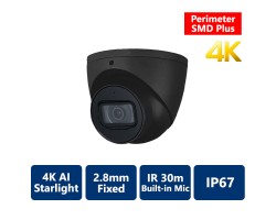 4K AI Perimeter & SMD+ Starlight True WDR IR IP Turret, 2.8mm Fixed, Black