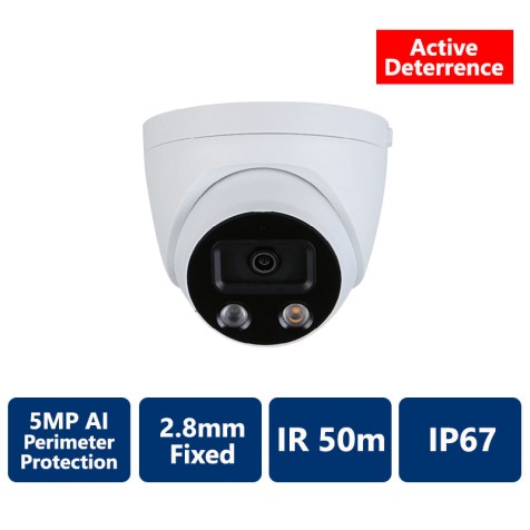 5MP AI Active Deterrence 24/7 Full Color 50m IR IP AI Turret, 2.8mm fixed