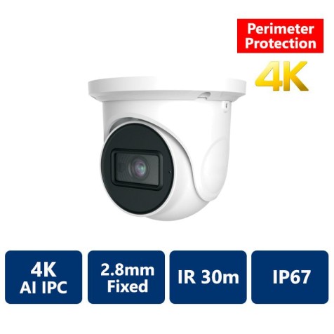 EyeOnet 4K AI Perimeter IP IP IR WATER-RESISTANT TURRET, 2.8MM FIXED(CAM-IP619E8W-28-4K-AI)