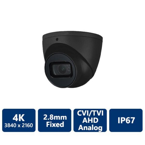 4K 4-In-1 HD Analog IR, 2.8mm Fixed, Black Turret Camera