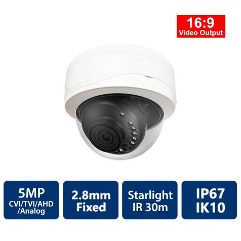 5MP 4-in-1 HD Analog IR, 2.8mm Fixed, Vandal Dome Camera