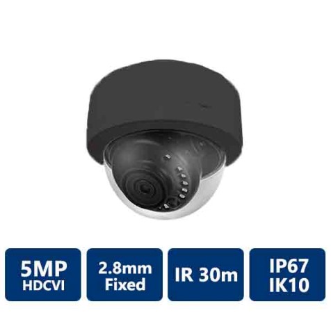 5MP HDCVI IR, 2.8mm Fixed, Black Vandal Dome Camera