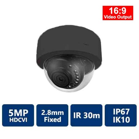 5MP HDCVI IR, 2.8mm Fixed, Black Vandal Dome Camera, S2