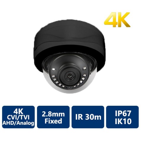 4K 4-In-1 HD Analog IR, 2.8mm Fixed, Black Vandal Dome Camera