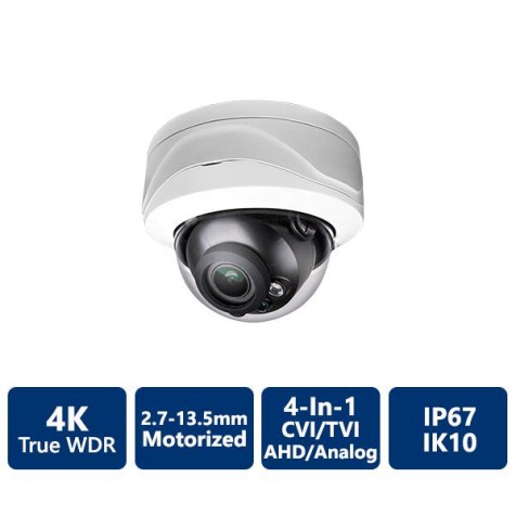 4K 4-In-1 HD Analog IR, 2.7-13.5mm Motorized, Vandal DomeCamera