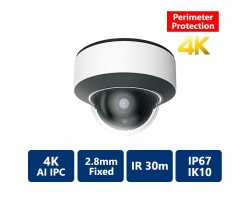 EYEONET 4K AI Perimeter IP IR Water-resistant, 2.8mm Fixed, Vandal Dome Camera