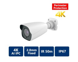 EYEONET 4K AI Perimeter IP IR Water-resistant, 2.8mm Fixed, Bullet Camera