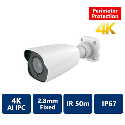 EYEONET 4K AI Perimeter IP IR Water-resistant, 2.8mm Fixed, Bullet Camera