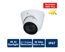 4K AI Perimeter & SMD+ Starlight True WDR 50m IR IP, 2.7-13.5mm Motorized, Turret Camera