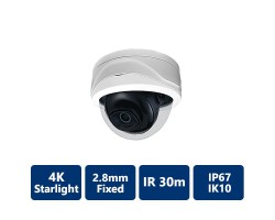 4K Starlight True WDR IR IP, 2.8mm Fixed, Vandal Dome Camera