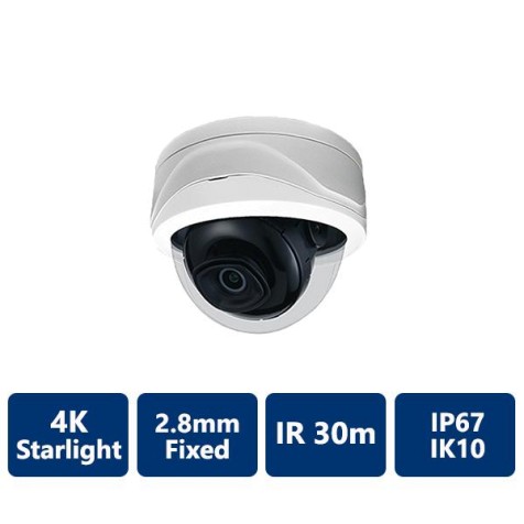 4K Starlight True WDR IR IP, 2.8mm Fixed, Vandal Dome Camera