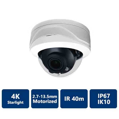 4K Starlight True WDR IP IR Motorized, Vandal Dome Camera