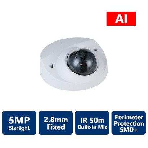 5MP AI Series Starlight IP IR Fixed, Mini Vandal Dome Camera