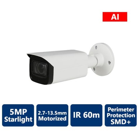 5MP AI Starlight True WDR IP IR, 2.7-13.5mm Motorized, Bullet Camera