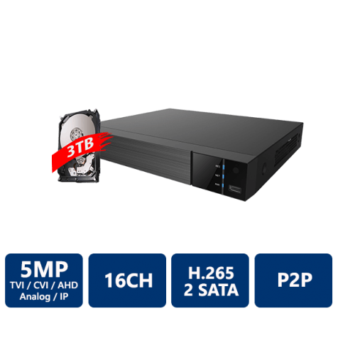 EYEONET 16CH 5MP 5-In-1 HDVR, 3TB Pre-Installed