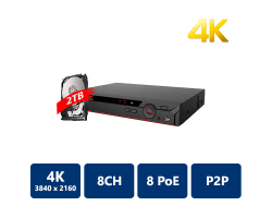 8 Channel Compact 1U 8PoE 4K&H.265 Network Video Recorder, 2TB Pre-Installed
