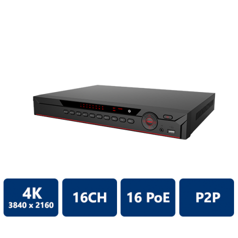 16CH 1U 16PoE 4K&H.265 Network Video Recorder