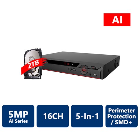 16 Channel Penta-brid 5MP Mini 1U Digital Video Recorder with 2TB HDD