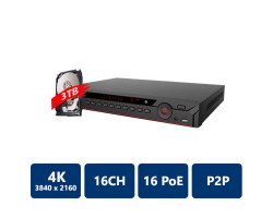16 Channles 1U 16PoE 4K H.265 Network Video Recorder with 3TB HDD