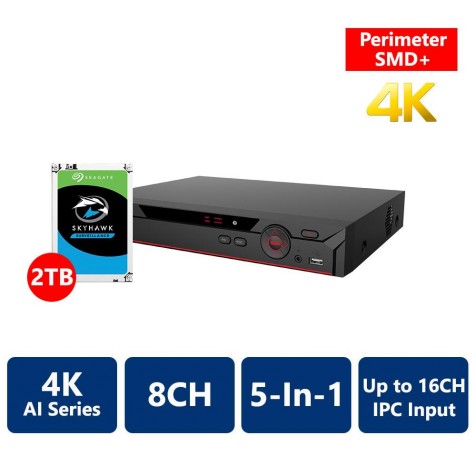 8CH Penta-brid 4K Compact 1U Digital Video Recorder, with 2TB HDD (XV51A08H-4KL-I2-2T)